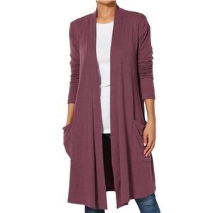 Long Sleeve Open Front Pockets Lightweight Jersey Long Cardigan - NEW